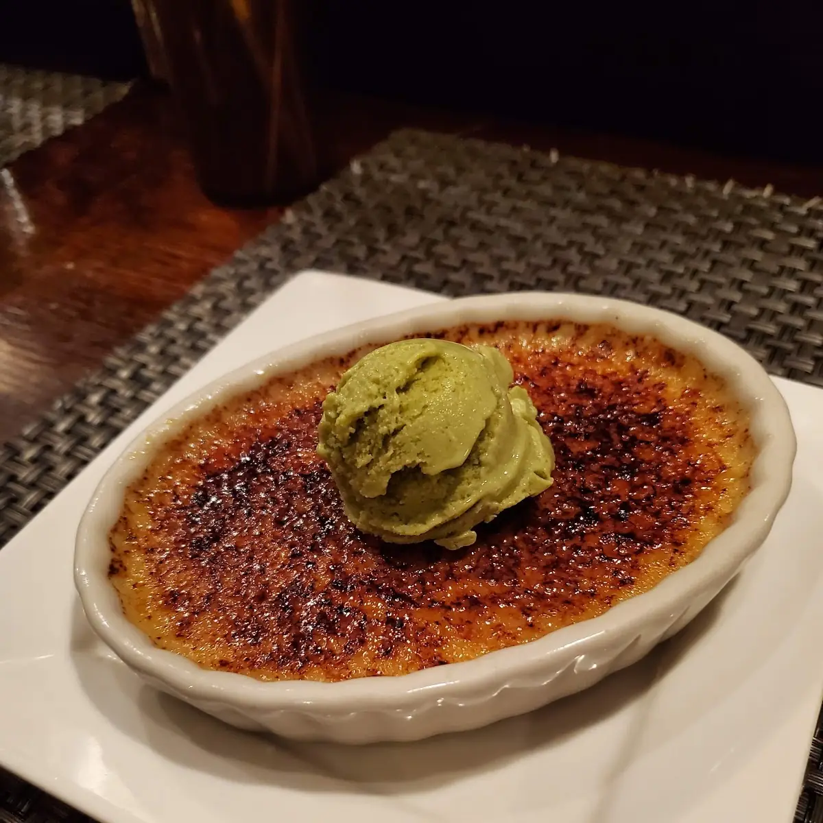 Creme Brulee with Green Tea Ice Cream