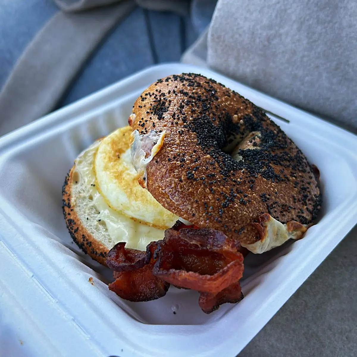 Bacon Egg and Cheese on Salt Bagel