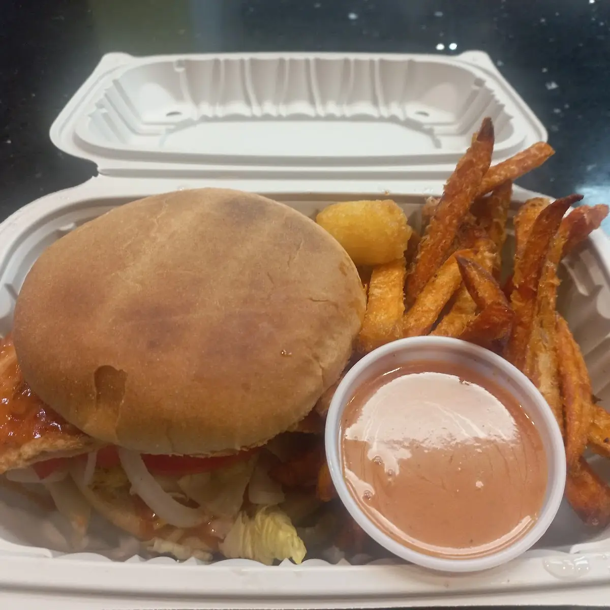 Salmon Burger & Sweet Potato Fries