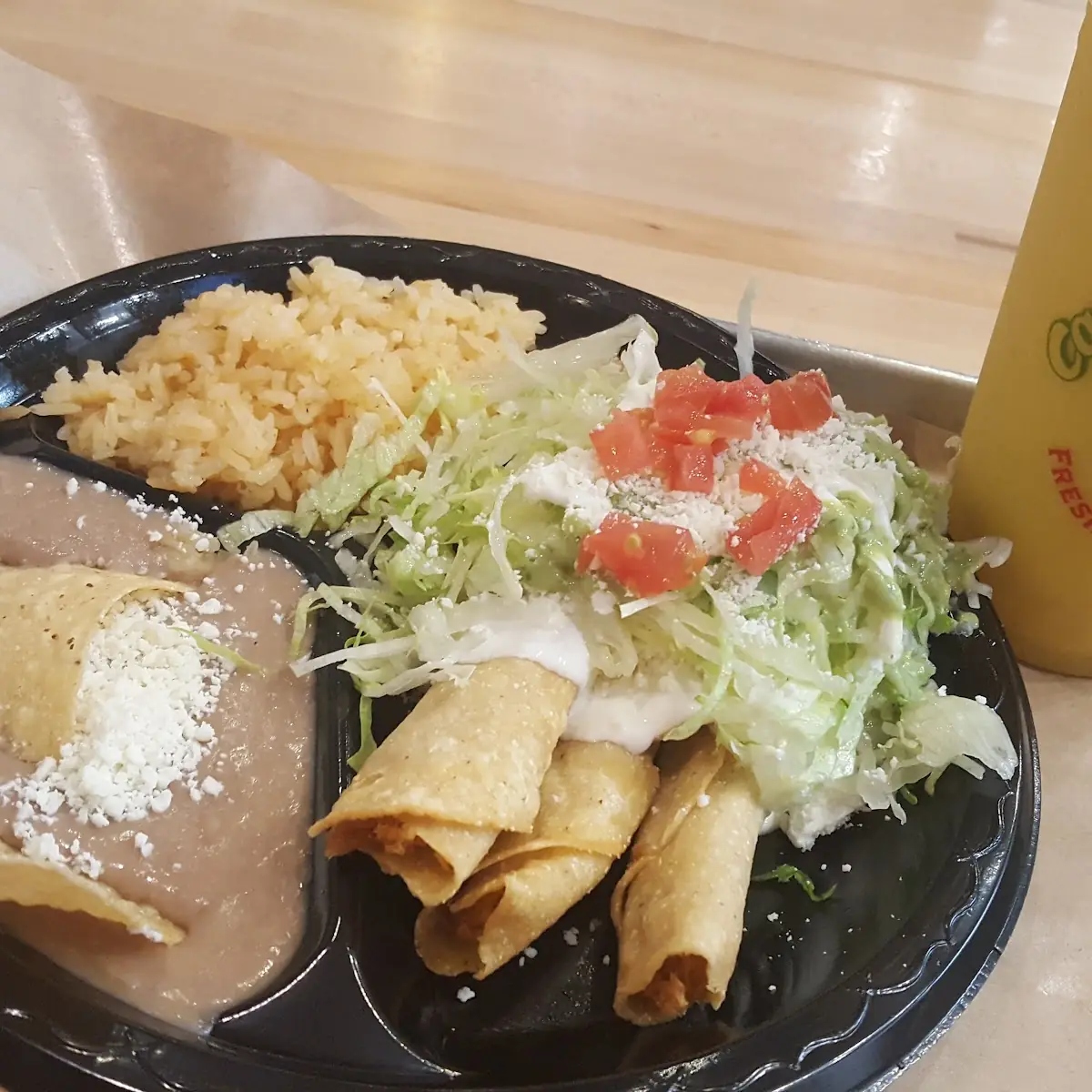 Chicken Taquitos and Fresh Fruit Juice