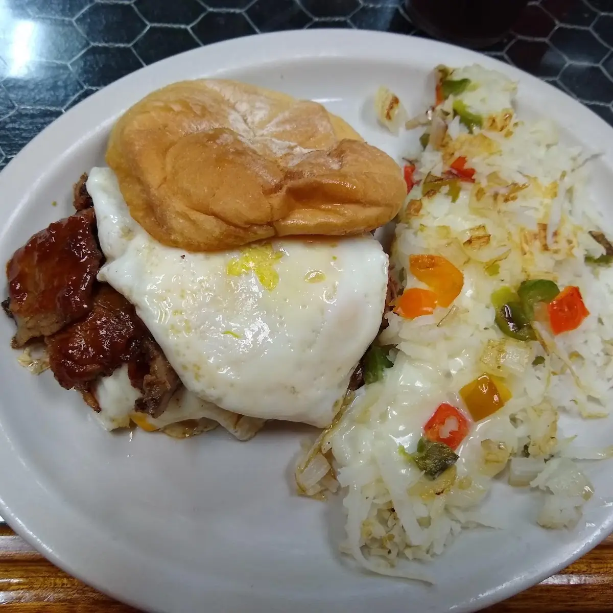 Brisket and 2 Egg Sandwich with Loaded Hash Browns
