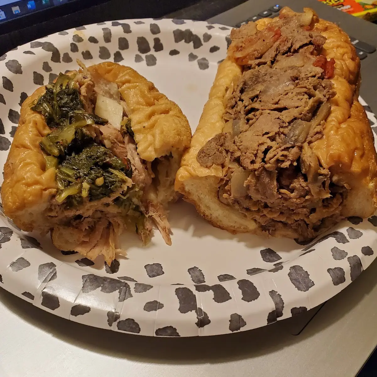 Roast Pork on Left Cheesesteak with Sharp Provolone on Right