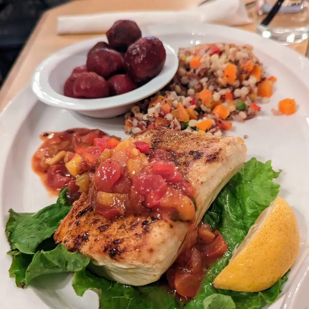 Grilled Fish with Couscous and Beets