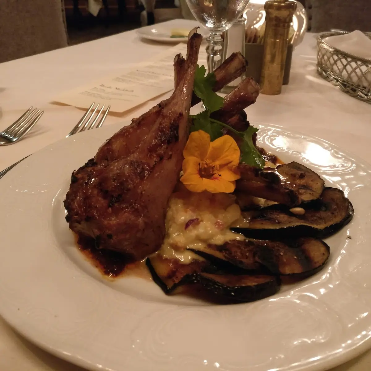 Lamb Chops with Risotto on Eggplant