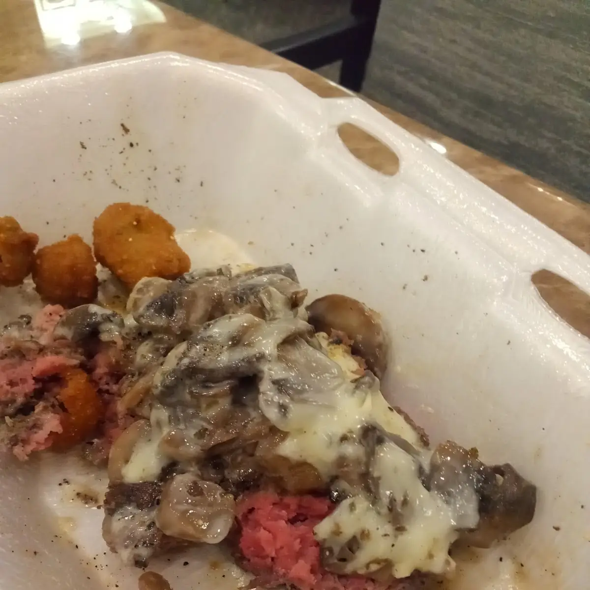 Raw Chopped Steak with Mushrooms and Swiss