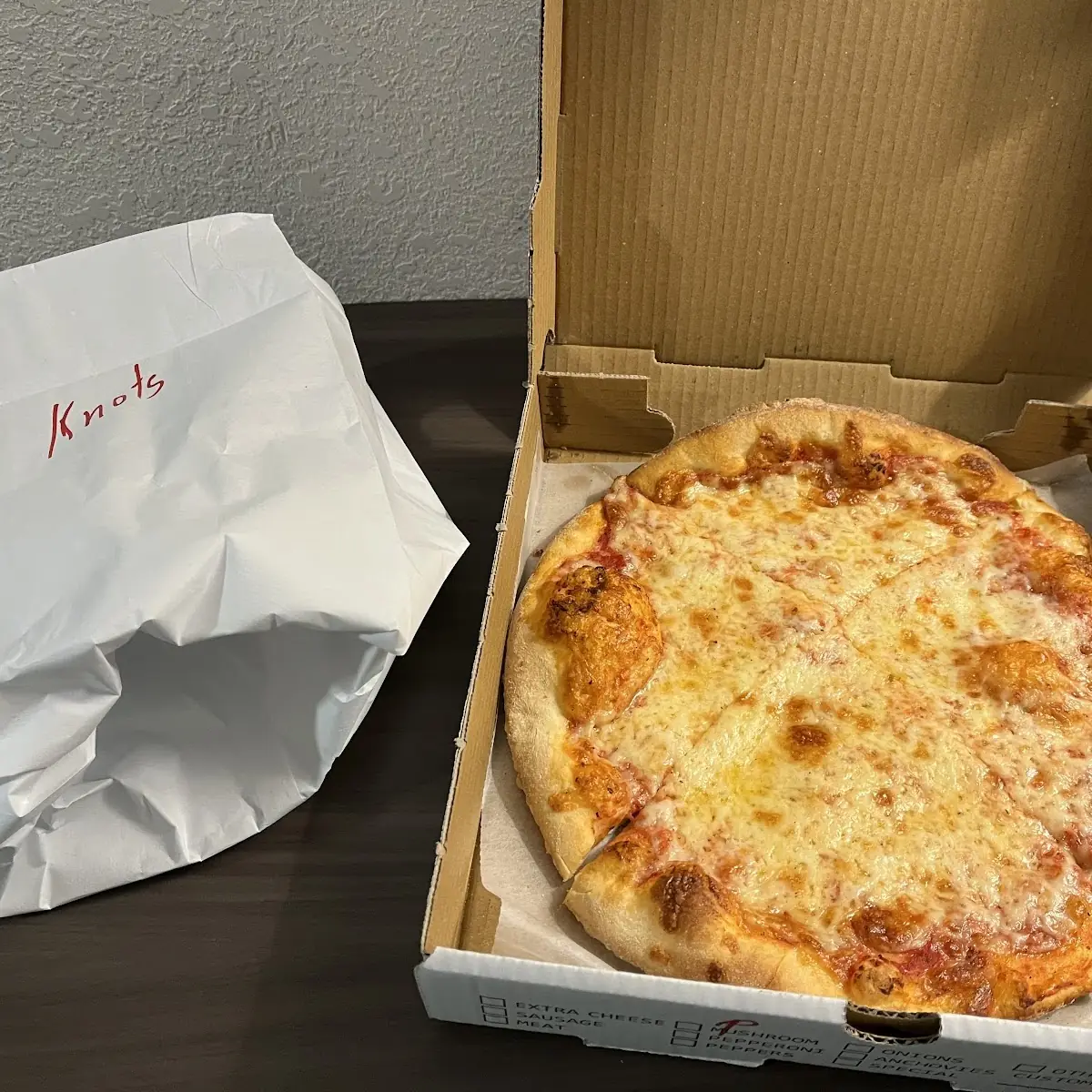 Small Cheese Pizza and Garlic Knots
