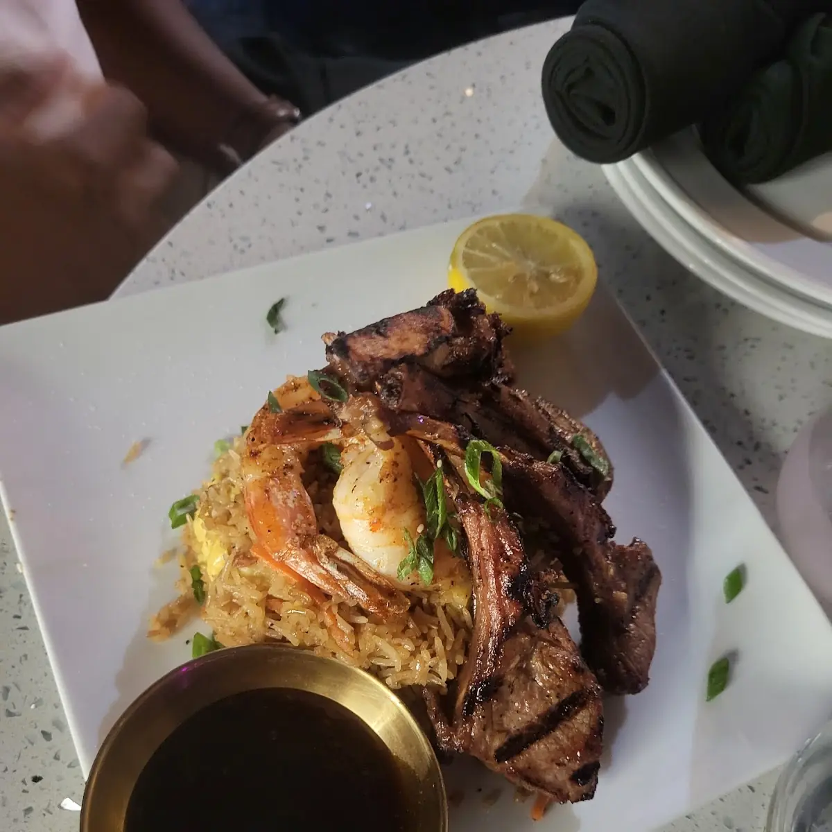 Lamb Chops with Shrimp Fried Rice