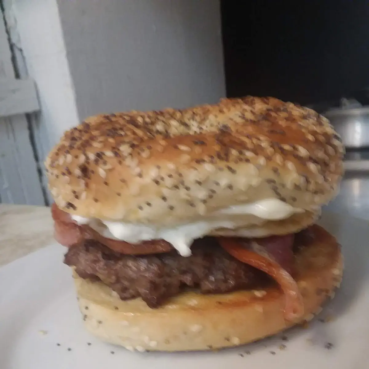 Everything Bagel with Cream Cheese Bacon Burger