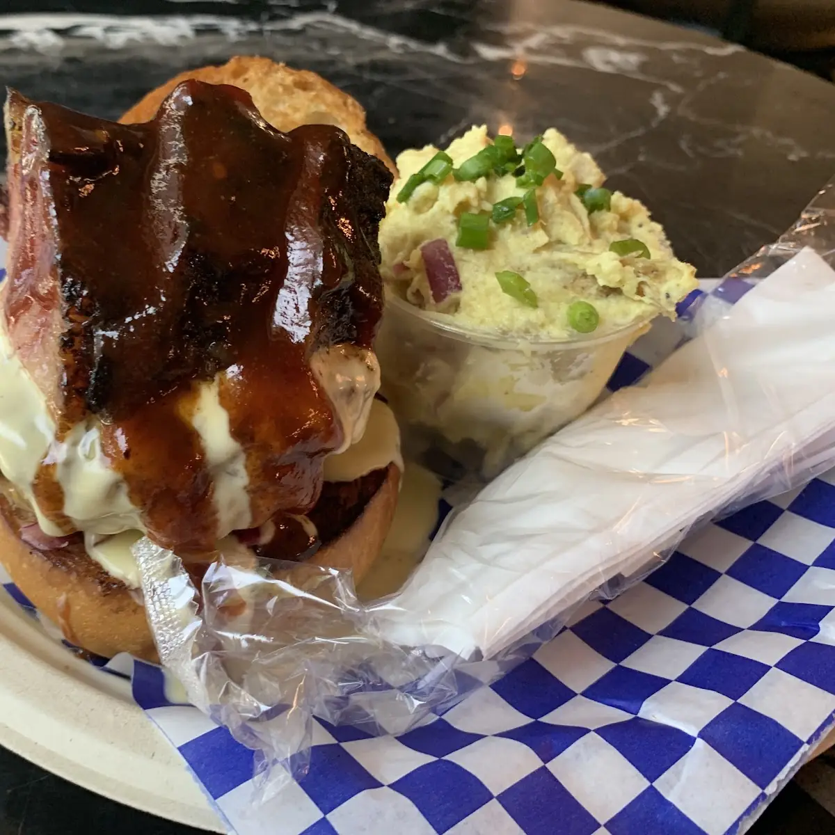 Pit Burger and Potato Salad