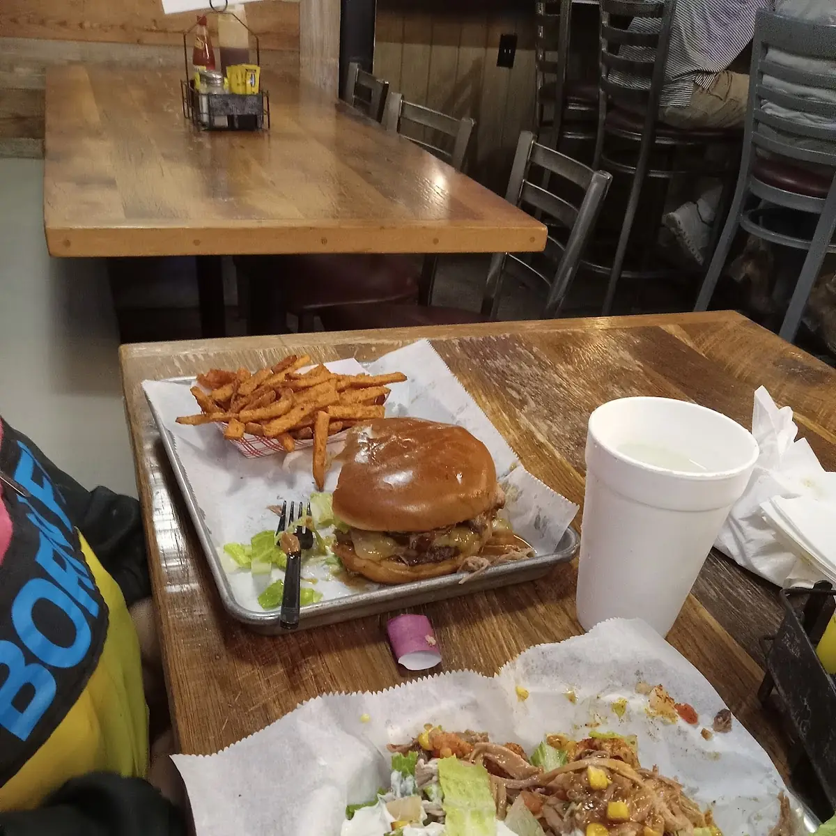 Pork Rind Nachos Supreme with Pulled Pork Hamburger with Pulled Pork