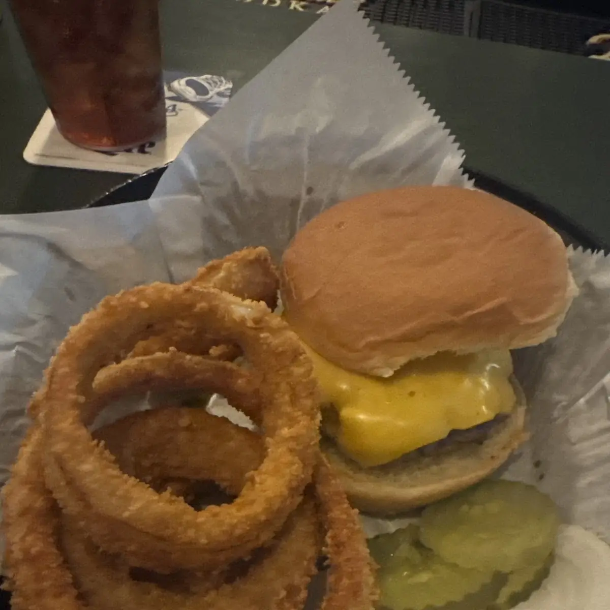 Cheeseburger and Onion Rings