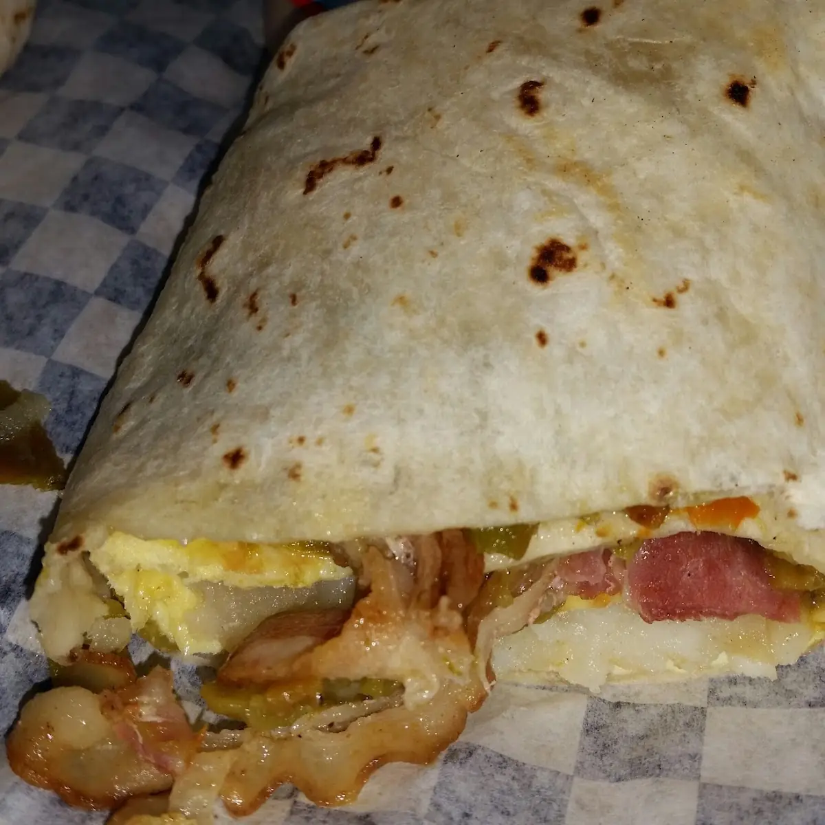 Green Chili and Bacon Breakfast Burrito