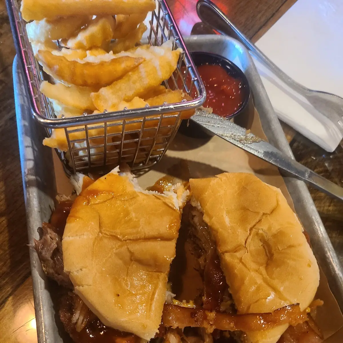 Smash Burger with Sharp Cheddar and Bacon and Pulled Pork with BBQ Sauce