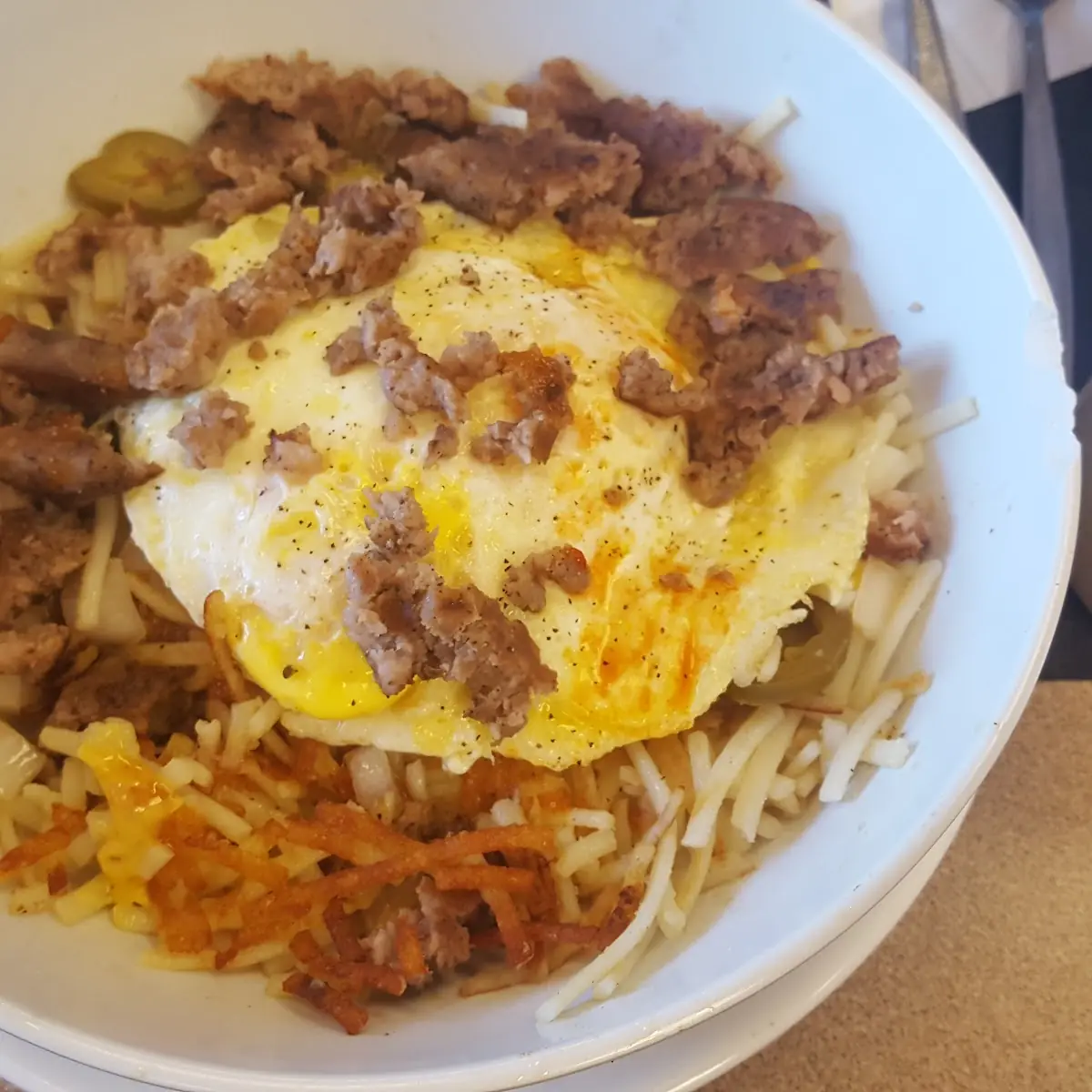 Smothered and Covered Hash Browns with Fried Egg