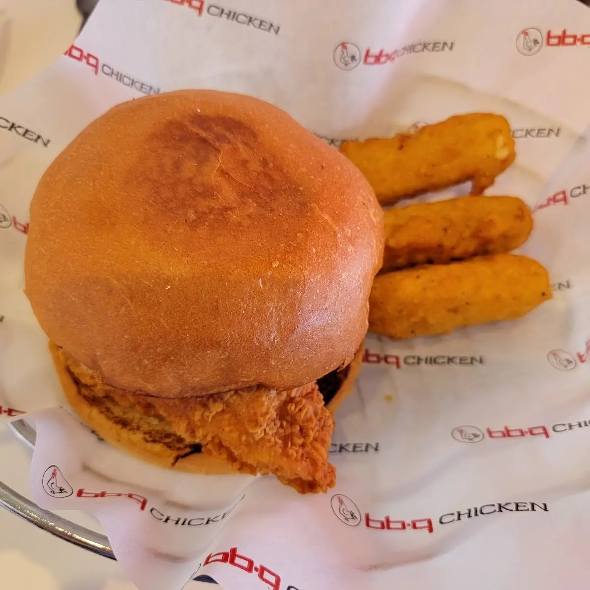 Spicy Chicken Sandwich with Cheese Sticks
