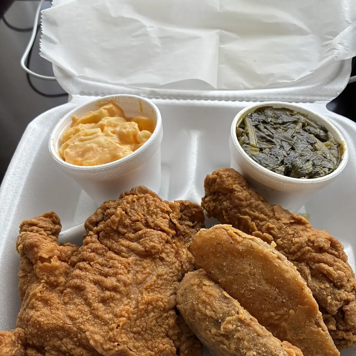 Fried Chicken Mashed Potatoes and Macaroni and Cheese