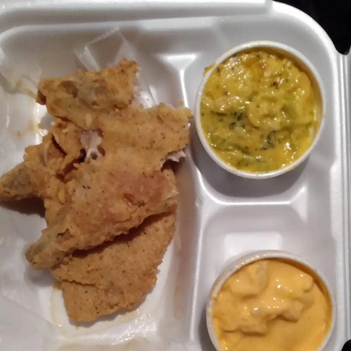 Fried Pork Chops Broccoli Cheese and Rice Macaroni and Cheese