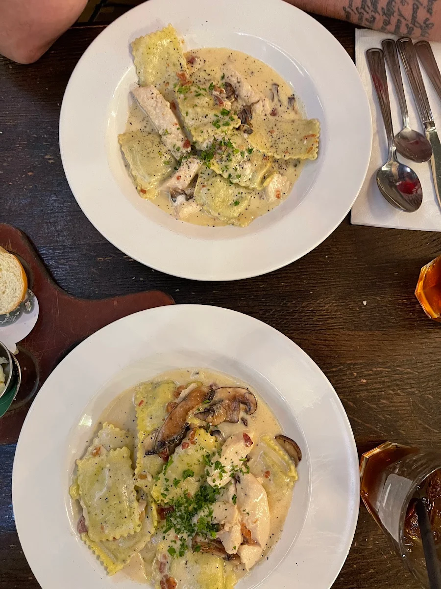 Chicken Alfredo with Mushroom and Mascarpone Cheese Ravioli