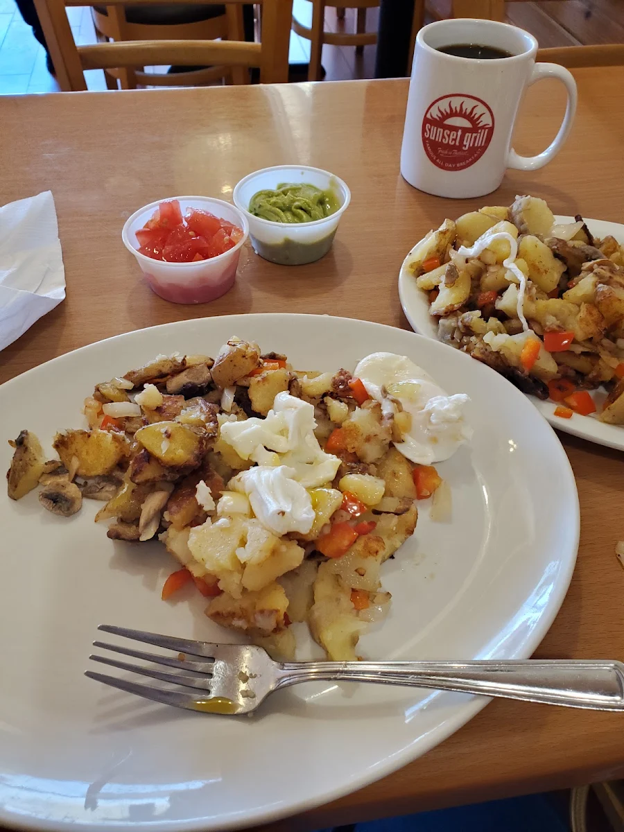 Vegan Breakfast with Side Order of 2 Poached Eggs, Sunset Grill