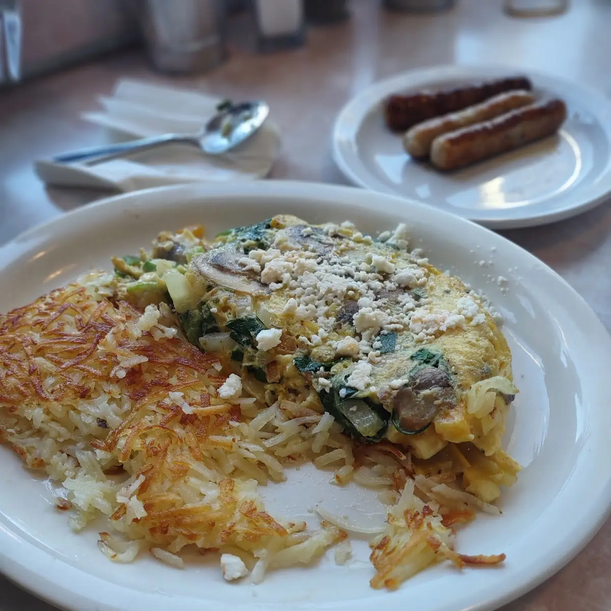 Hash Browns and 2 Pancakes