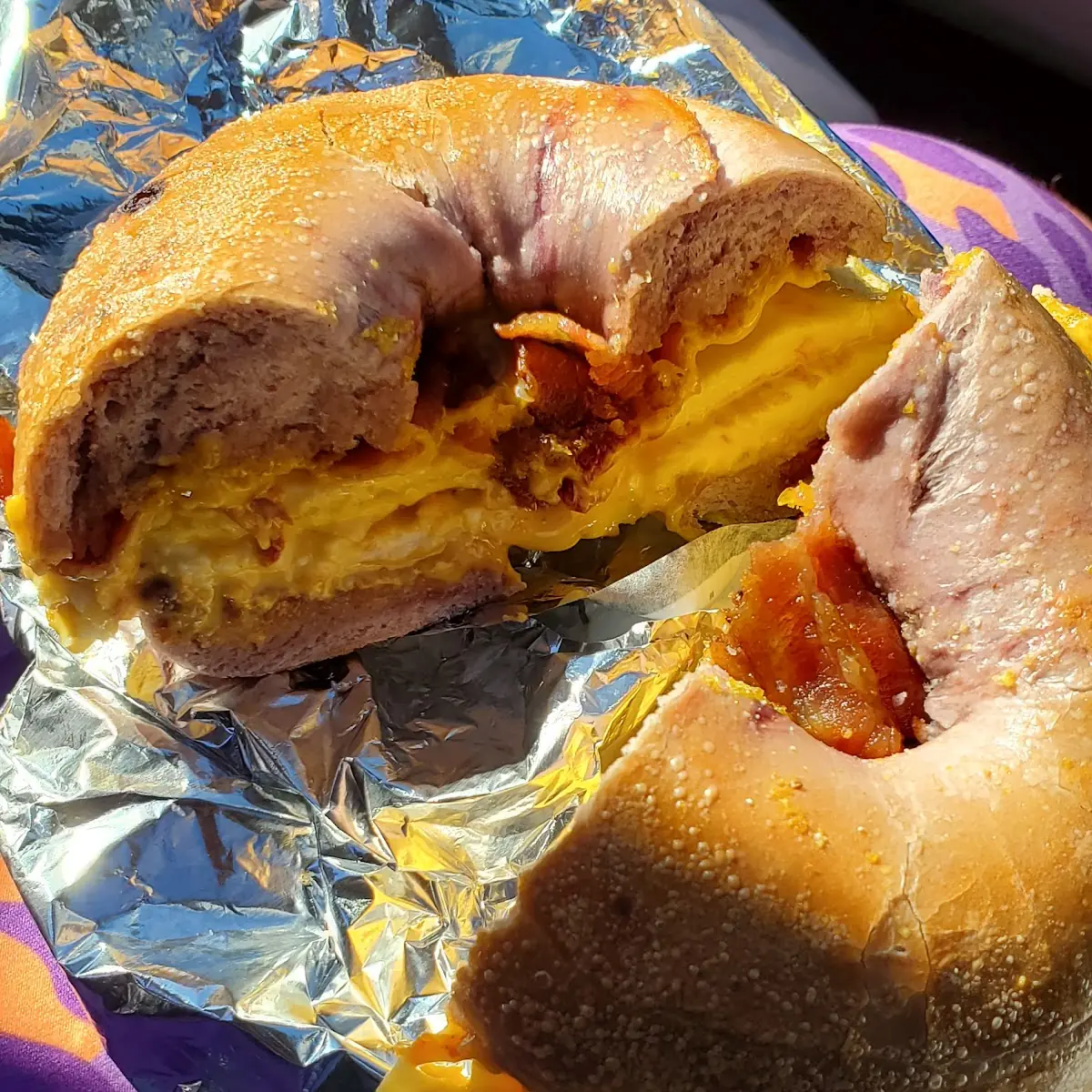 Bacon Egg and Cheese Blueberry Bagel