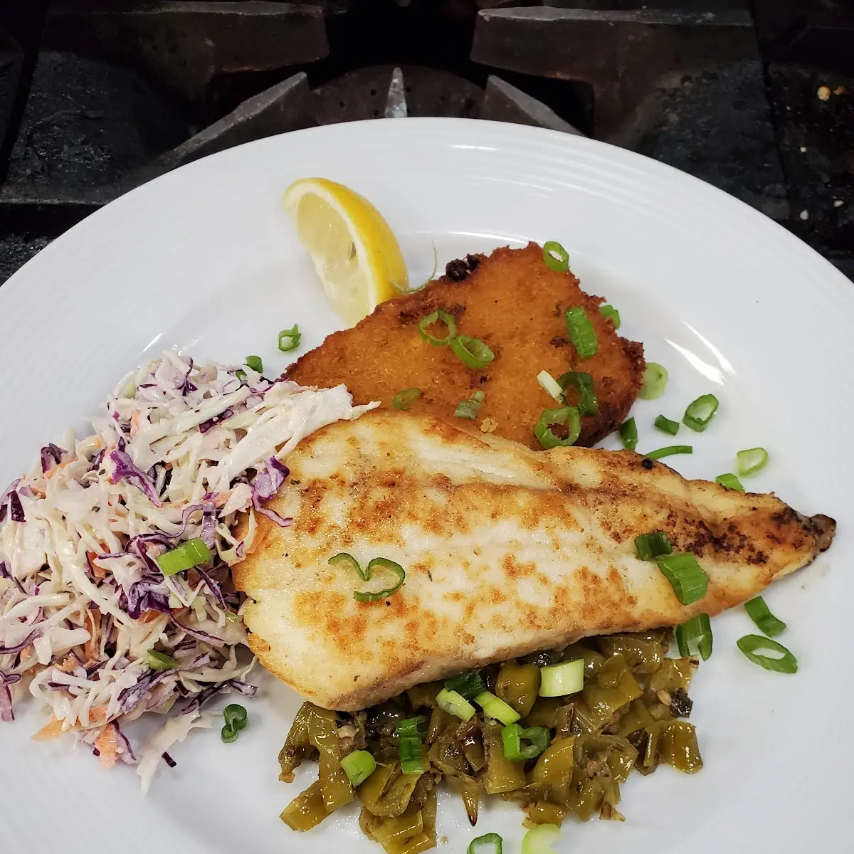 Pan Seared Halibut with Fried Polenta