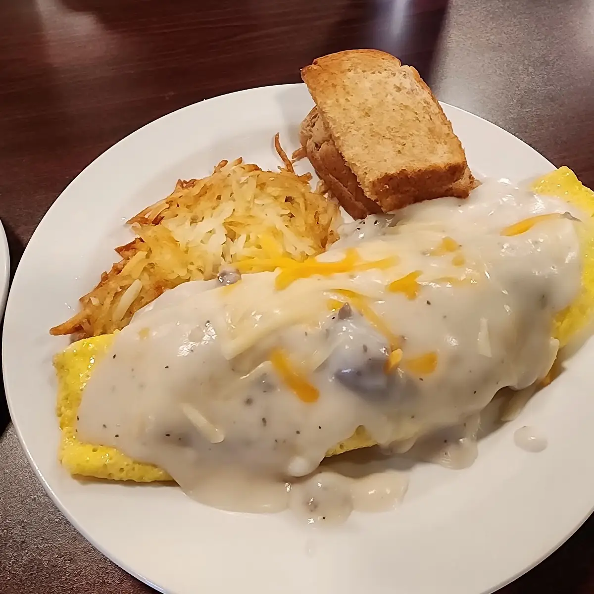 Omelette Hashbrowns and Biscuit
