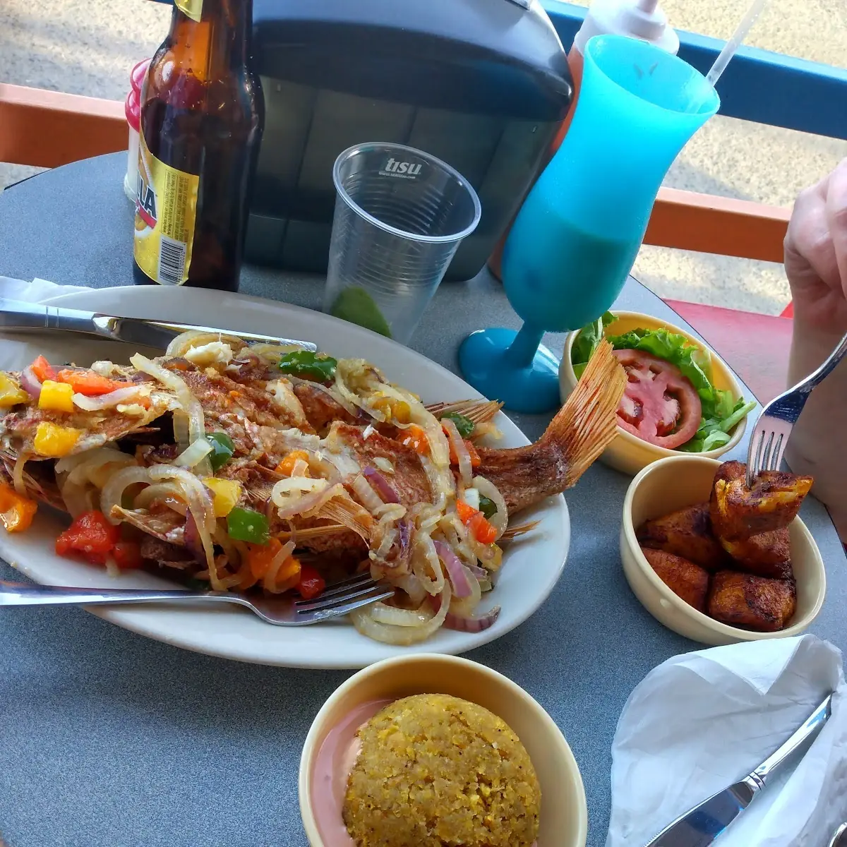 Garlic Snapper Mofongo and Fried Plantains