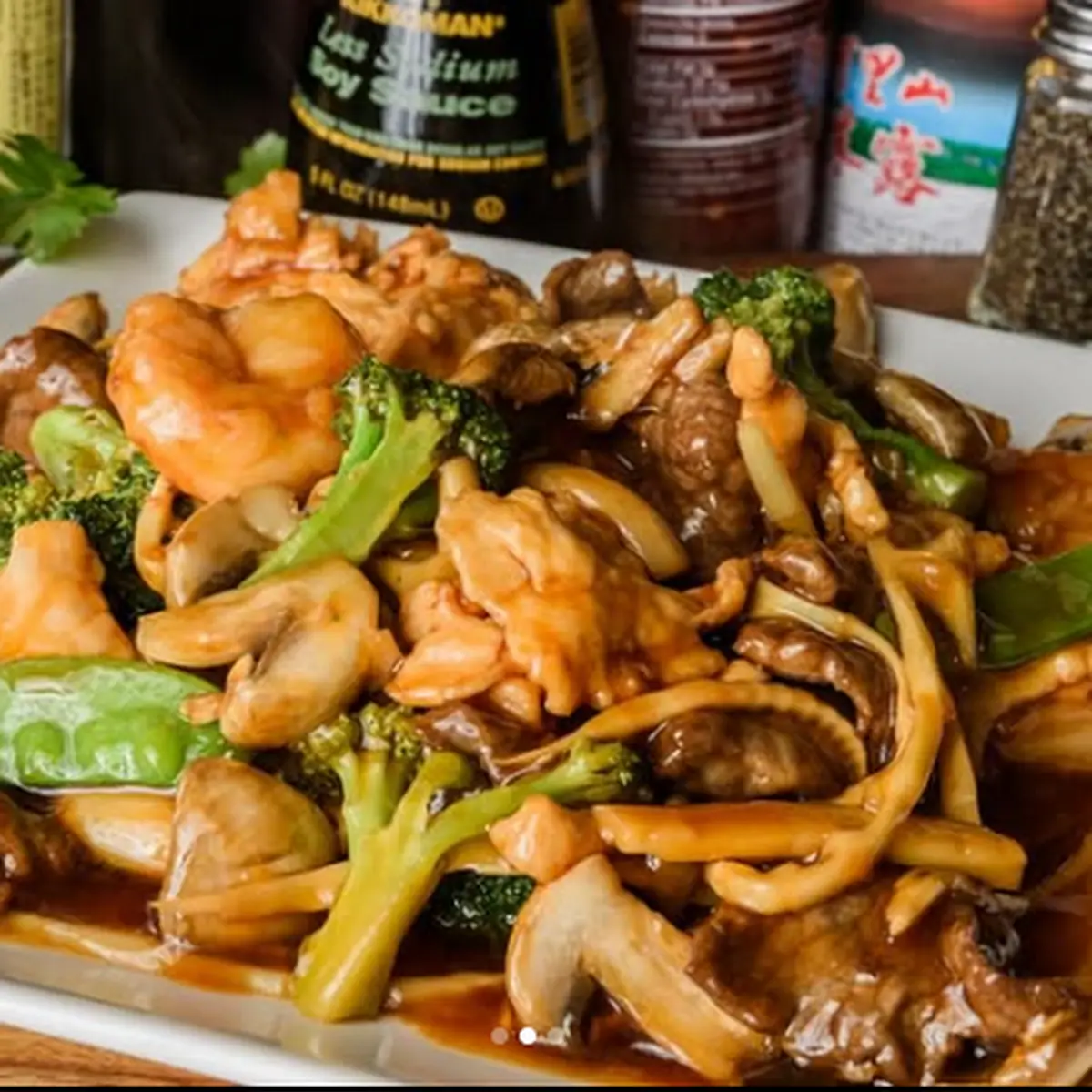 Triple Delight Shrimp Chicken Beef with Vegetables