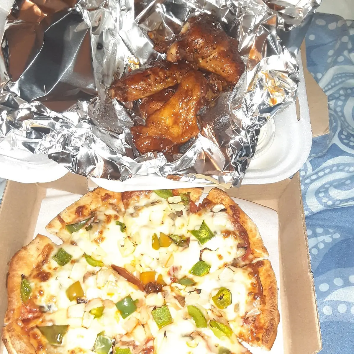 Supreme Pizza and BBQ Wings