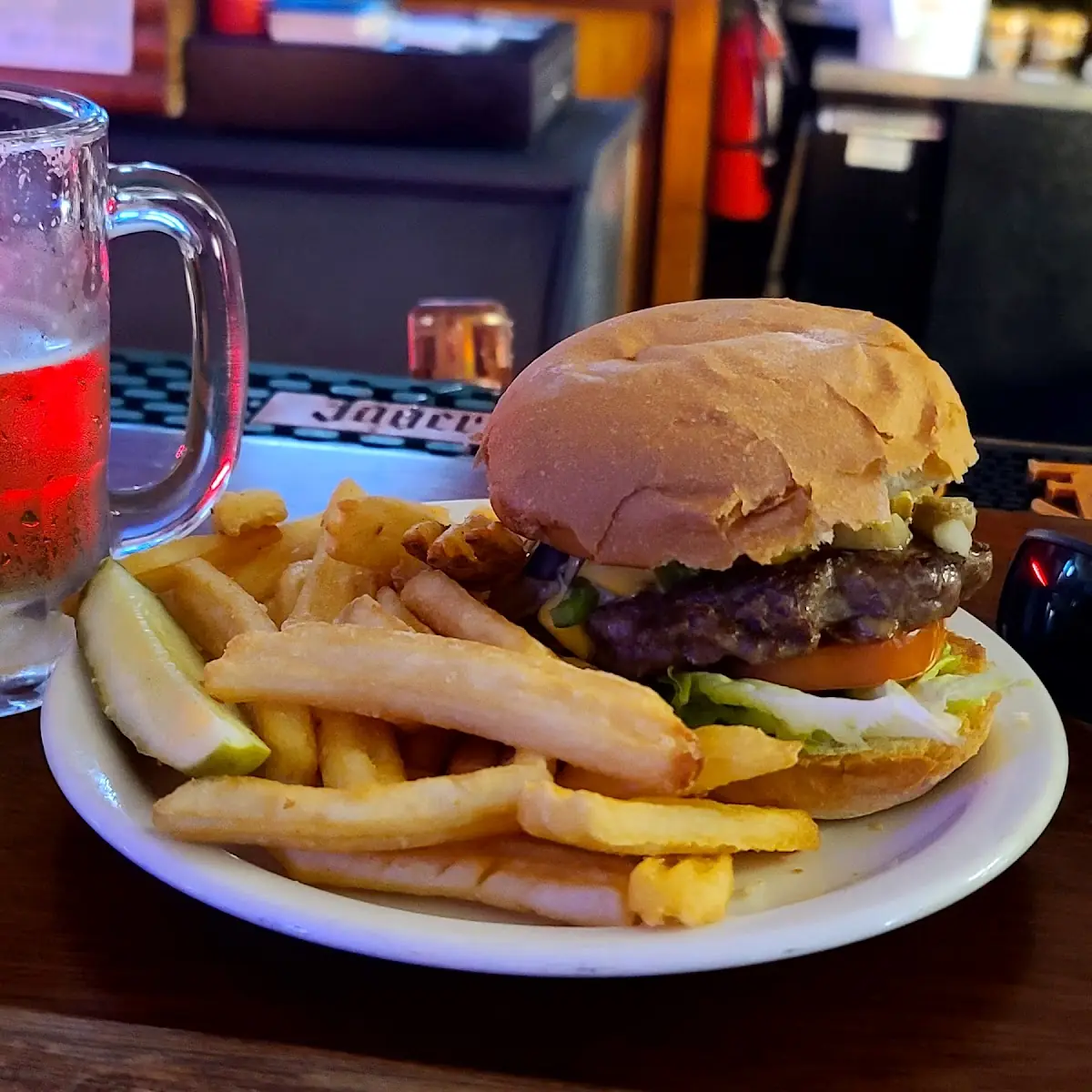 Sasquatch Burger with Steak Fries & Pickle Spear