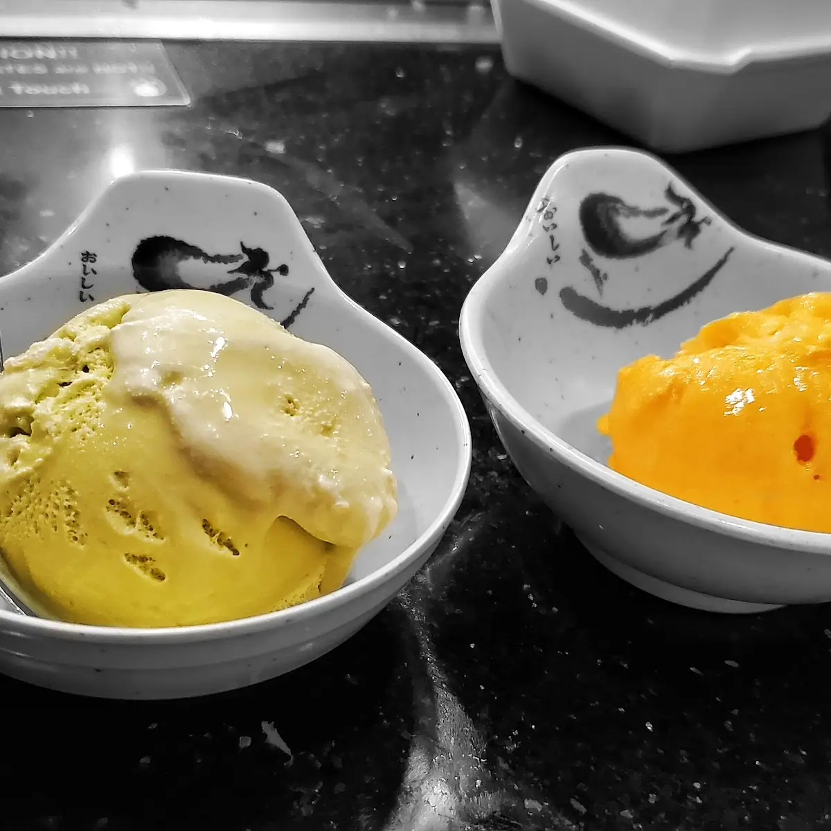 Green Tea Ice Cream and Orange Sherbet
