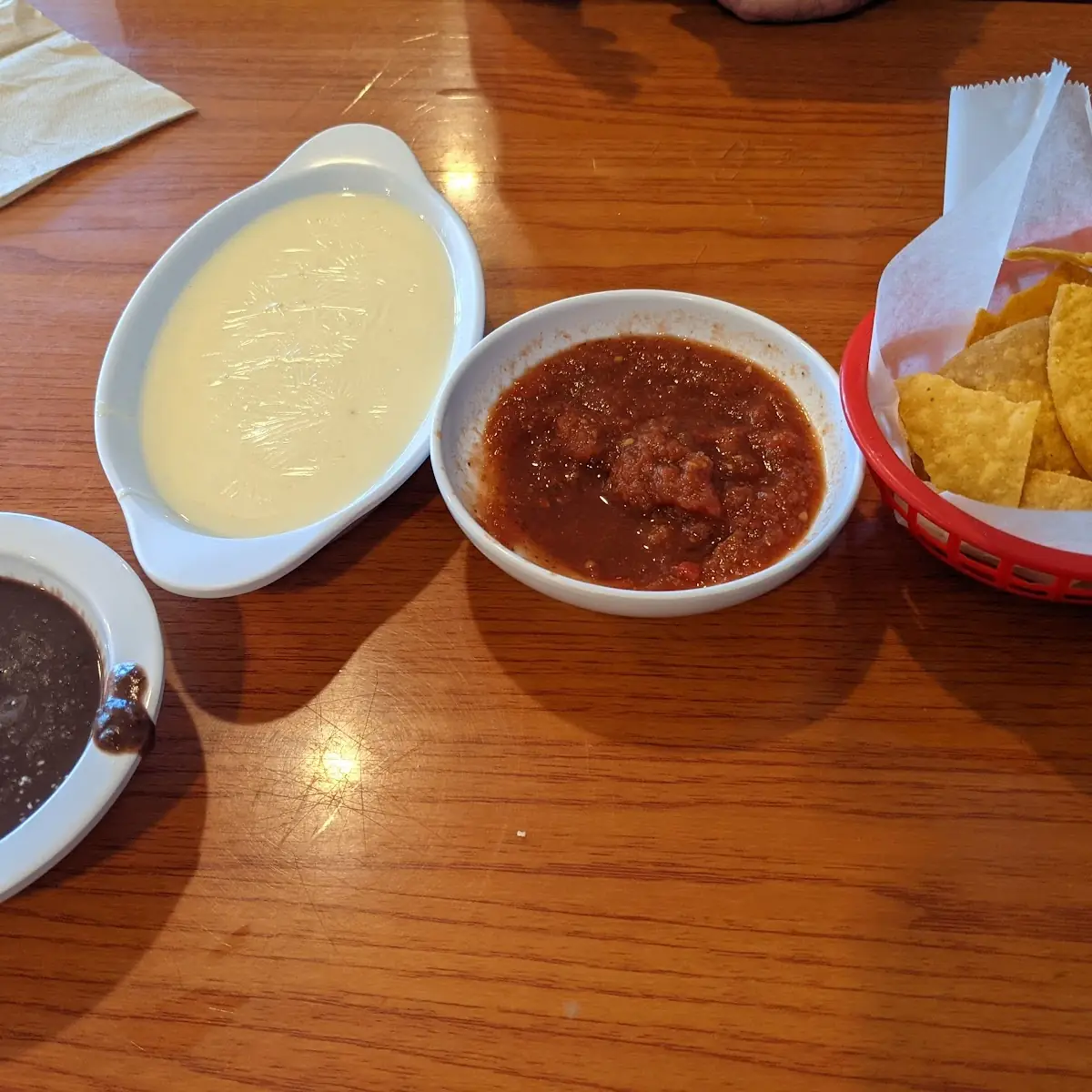 Refried Beans Cheese Dip Salsa and Chips