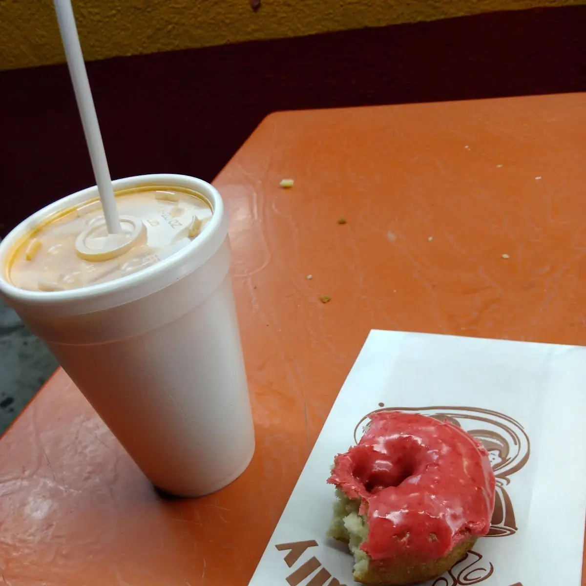 Tai Tea and Strawberry Doughnut