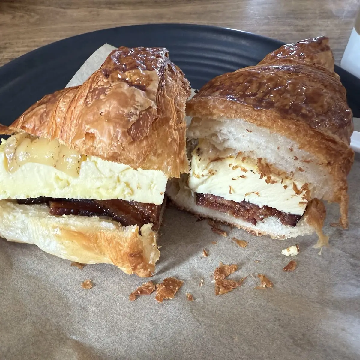 Egg Cheese and Bacon Croissant Breakfast Sandwich