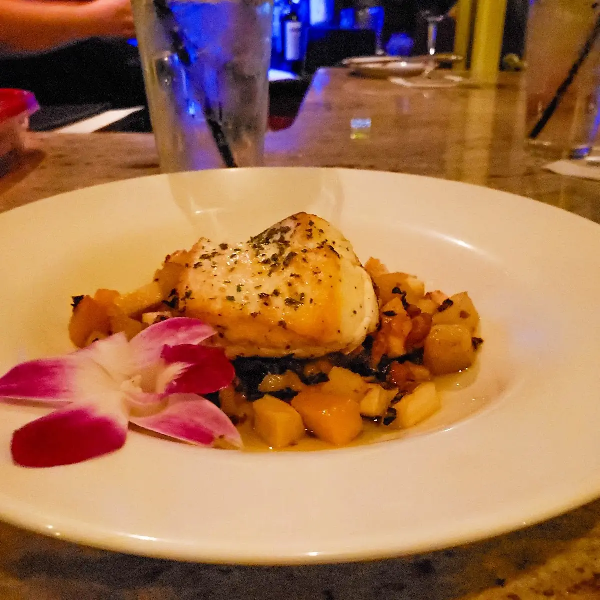Pan Seared Halibut and Butternut Squash Hash