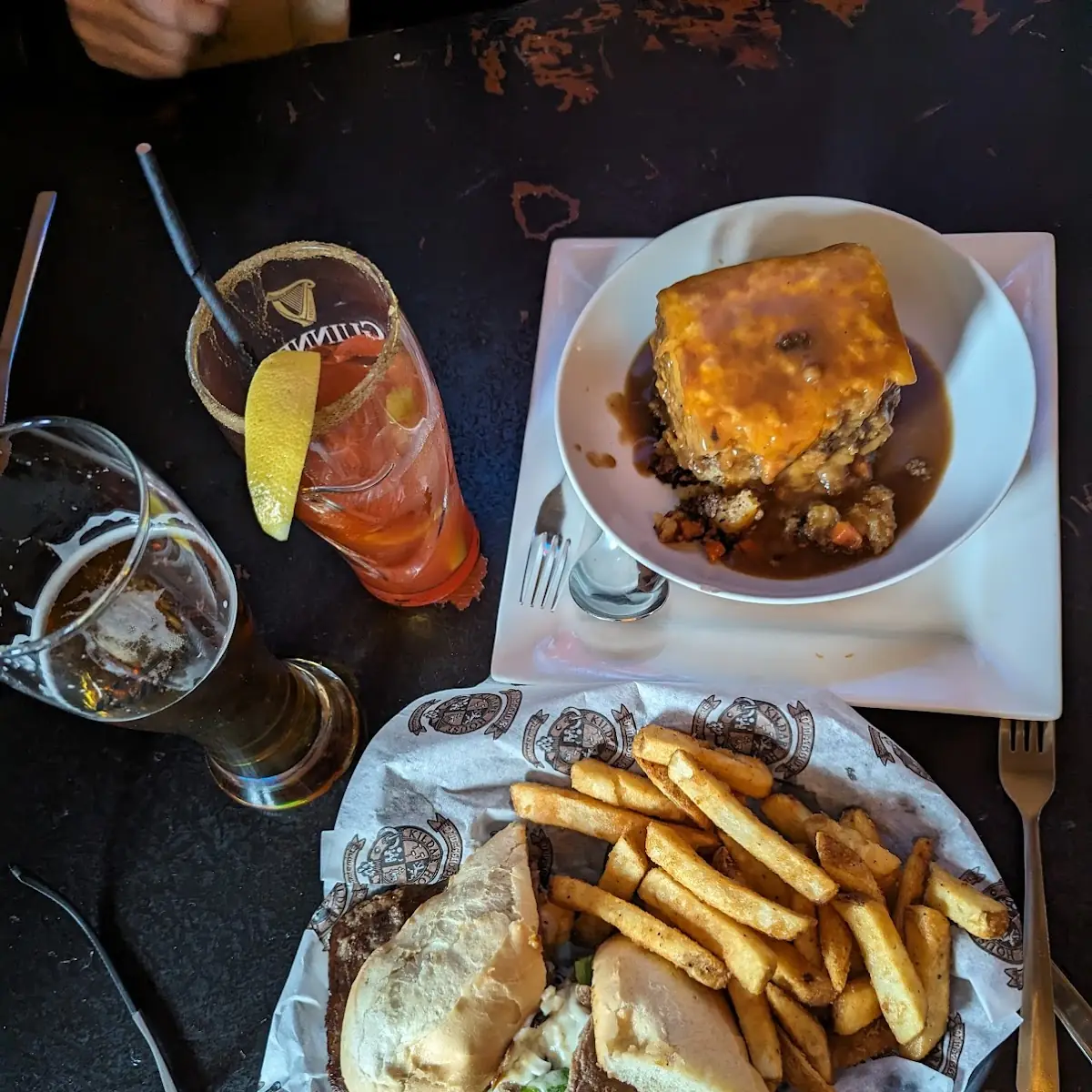 Shepherd's Pie and Steak Sandwich