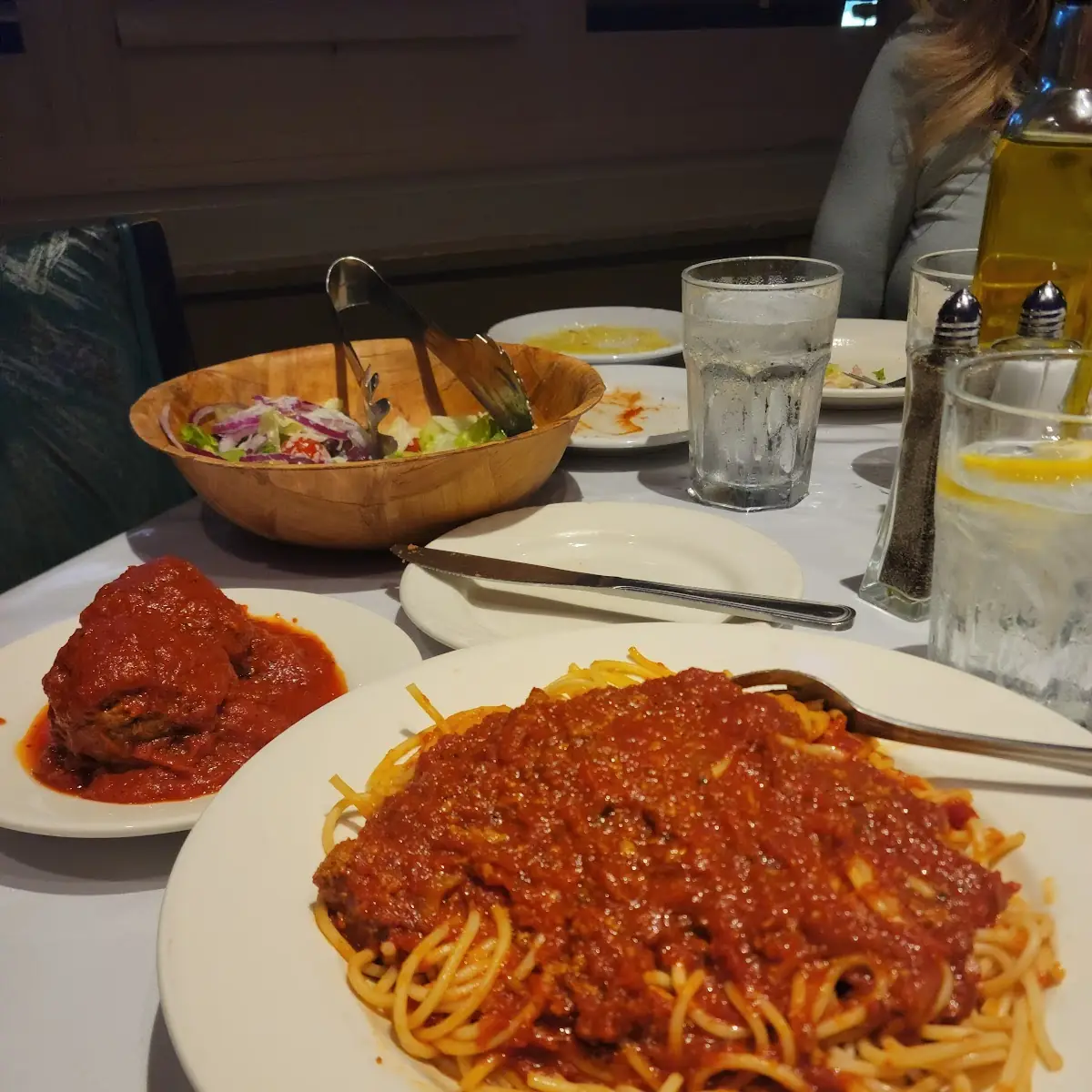 Spaghetti and Meatballs with Their House Salad