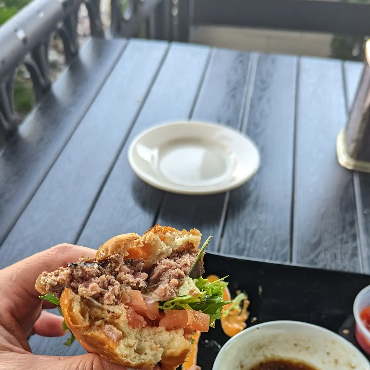 Hamburger and Fries with Dipping Sauce