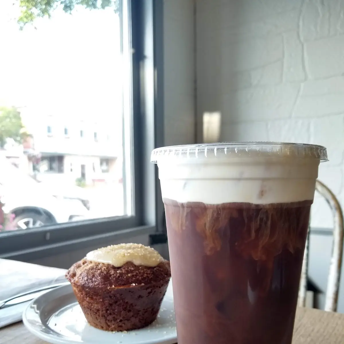 Cold Brew w Sweet Cream and Apple Cinnamon Muffin