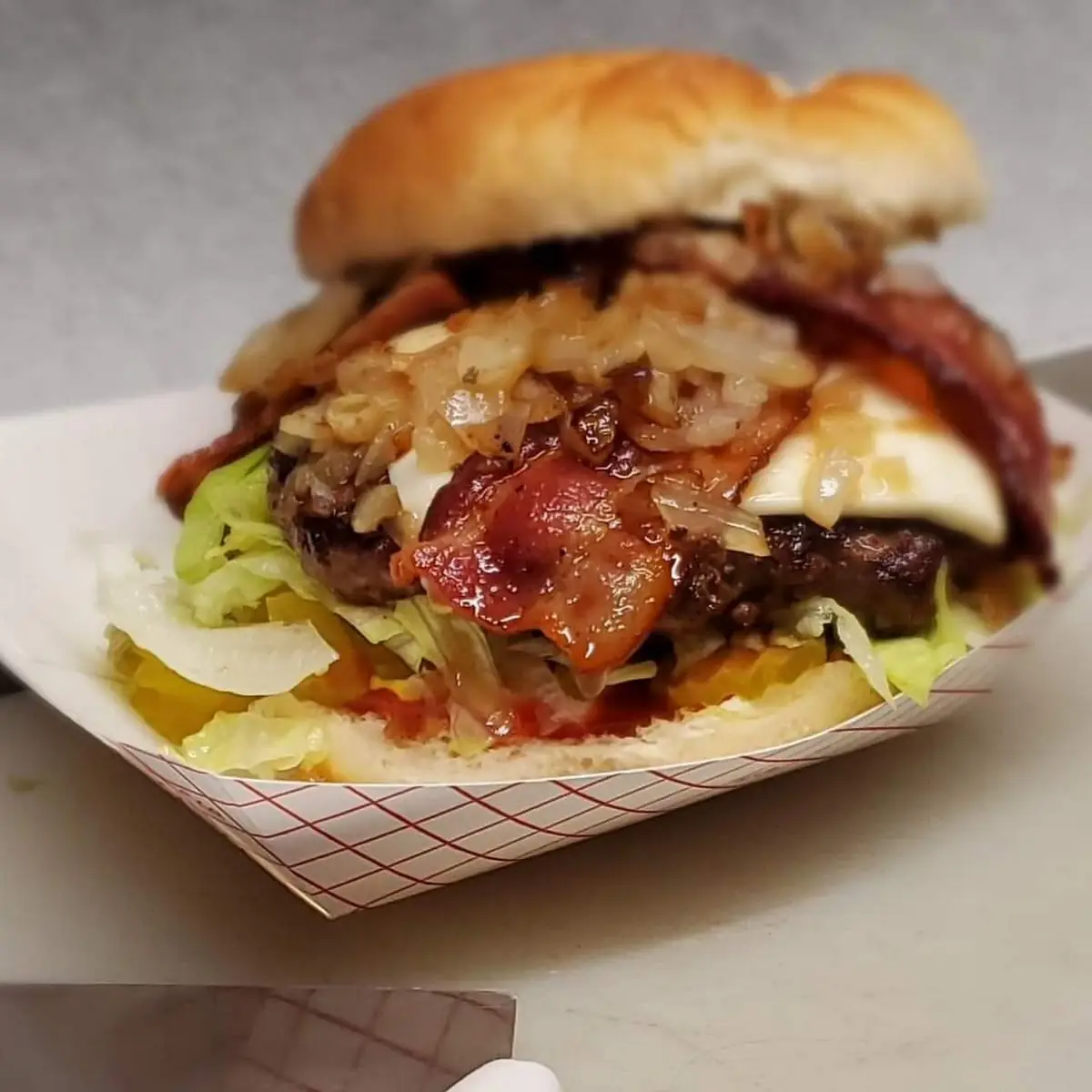 Bacon Burger with Grilled Onions