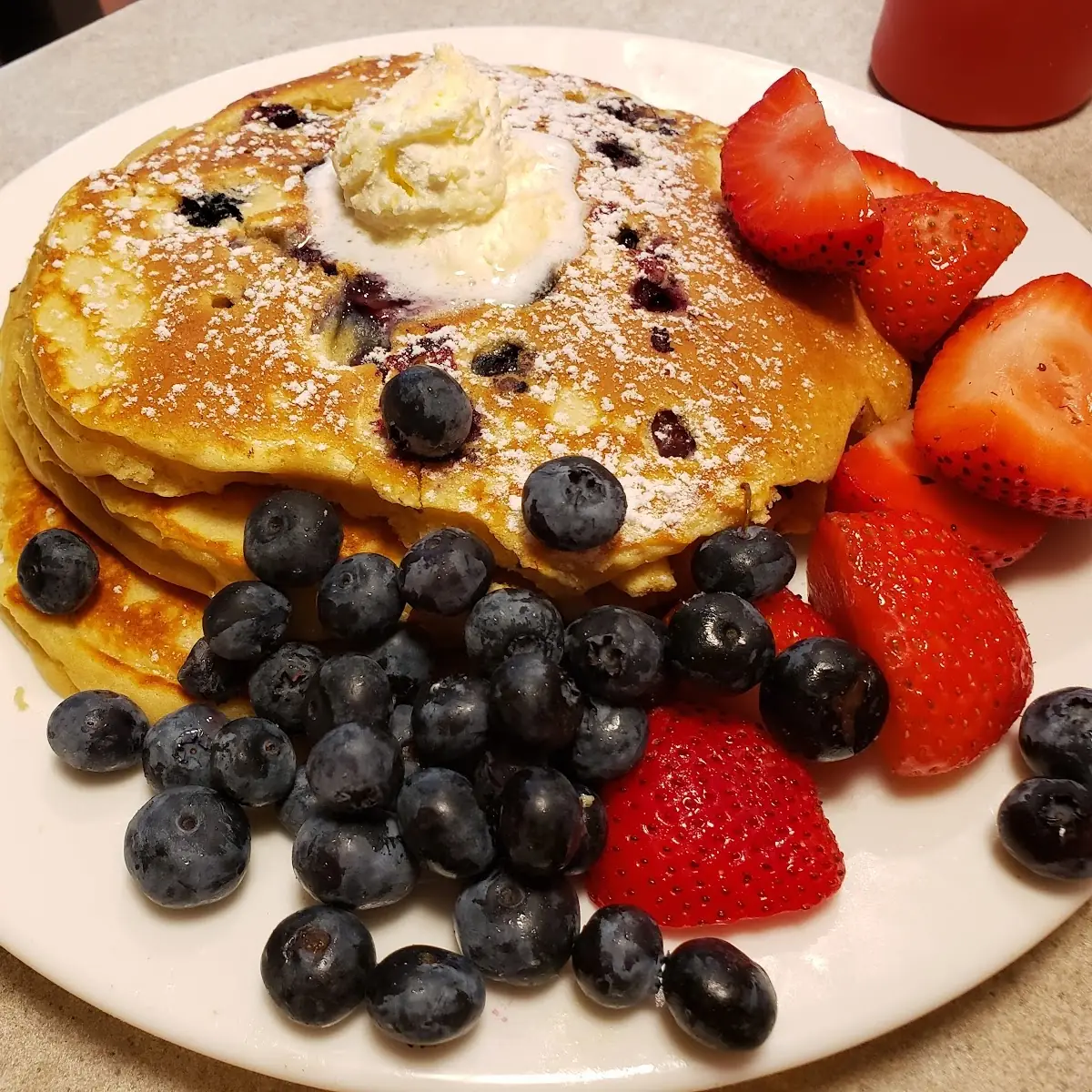 Chocolate Chip Pancakes with Fruit