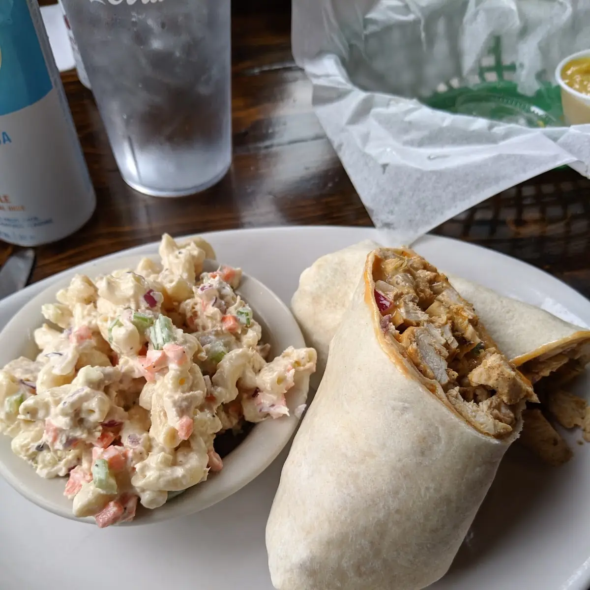 Saucy Chicken Wrap with Macaroni Salad
