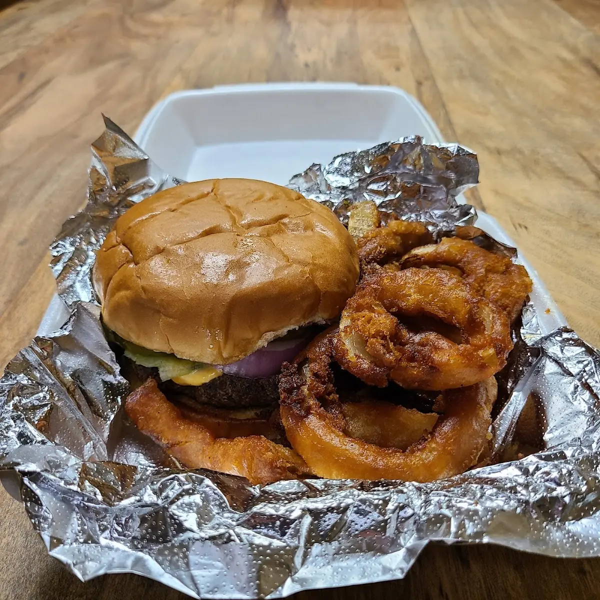 Cheese Burger with Onion Rings