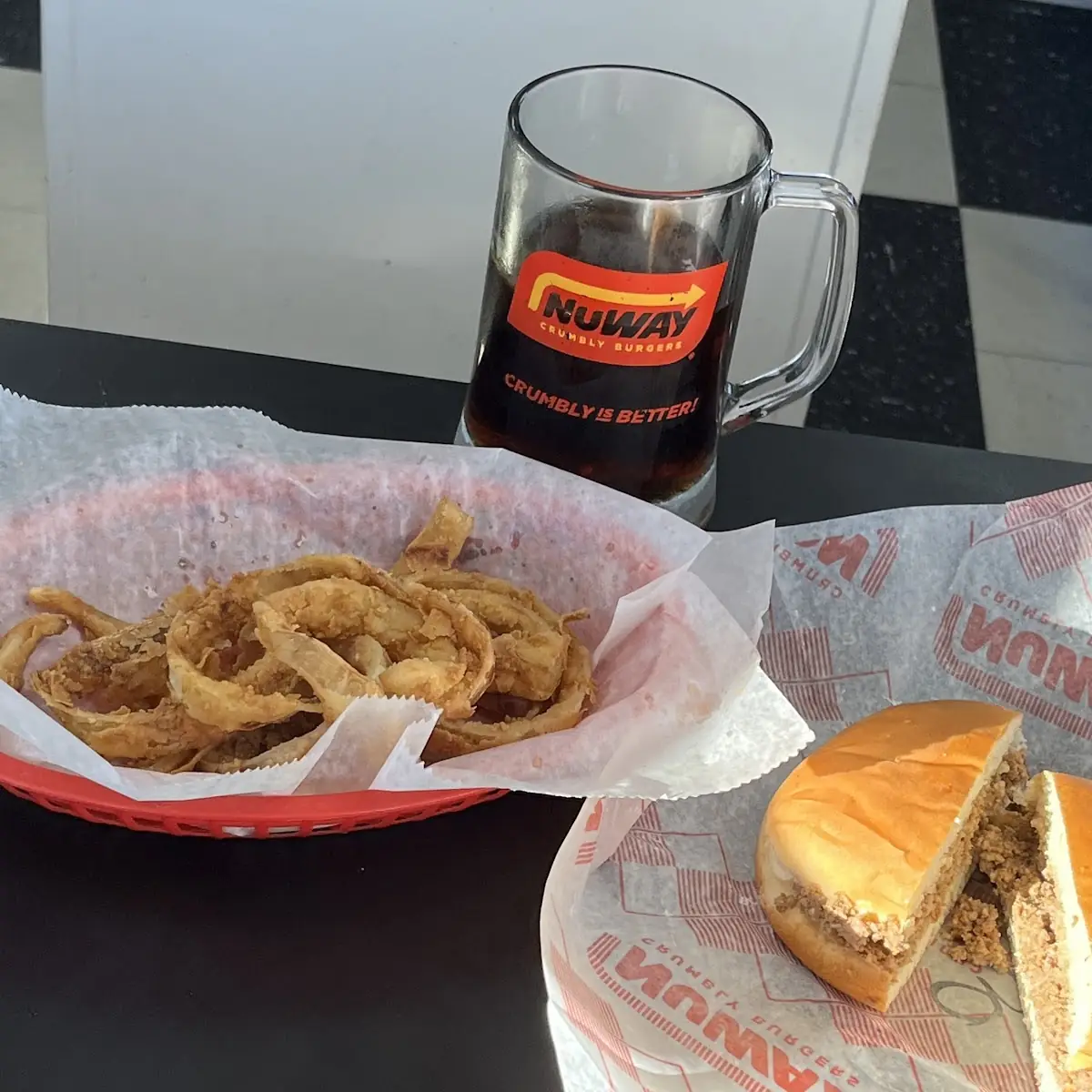 Hamburger and Onion Rings
