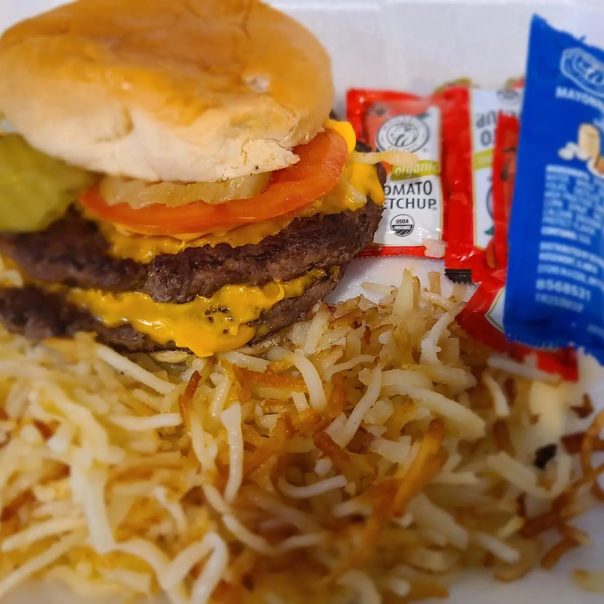 Double Cheeseburger with Hash Browns