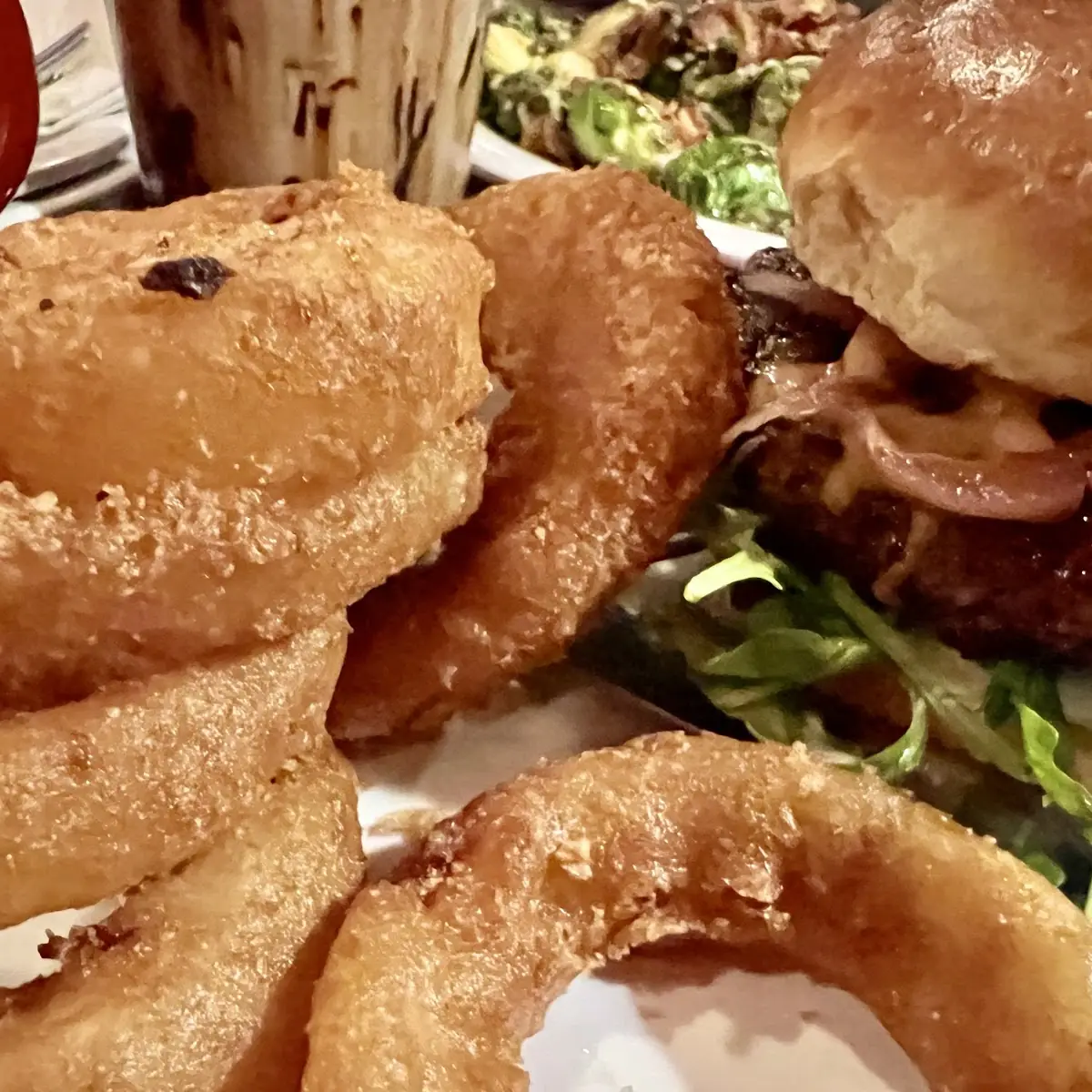 Steakhouse Burger and Onion Rings