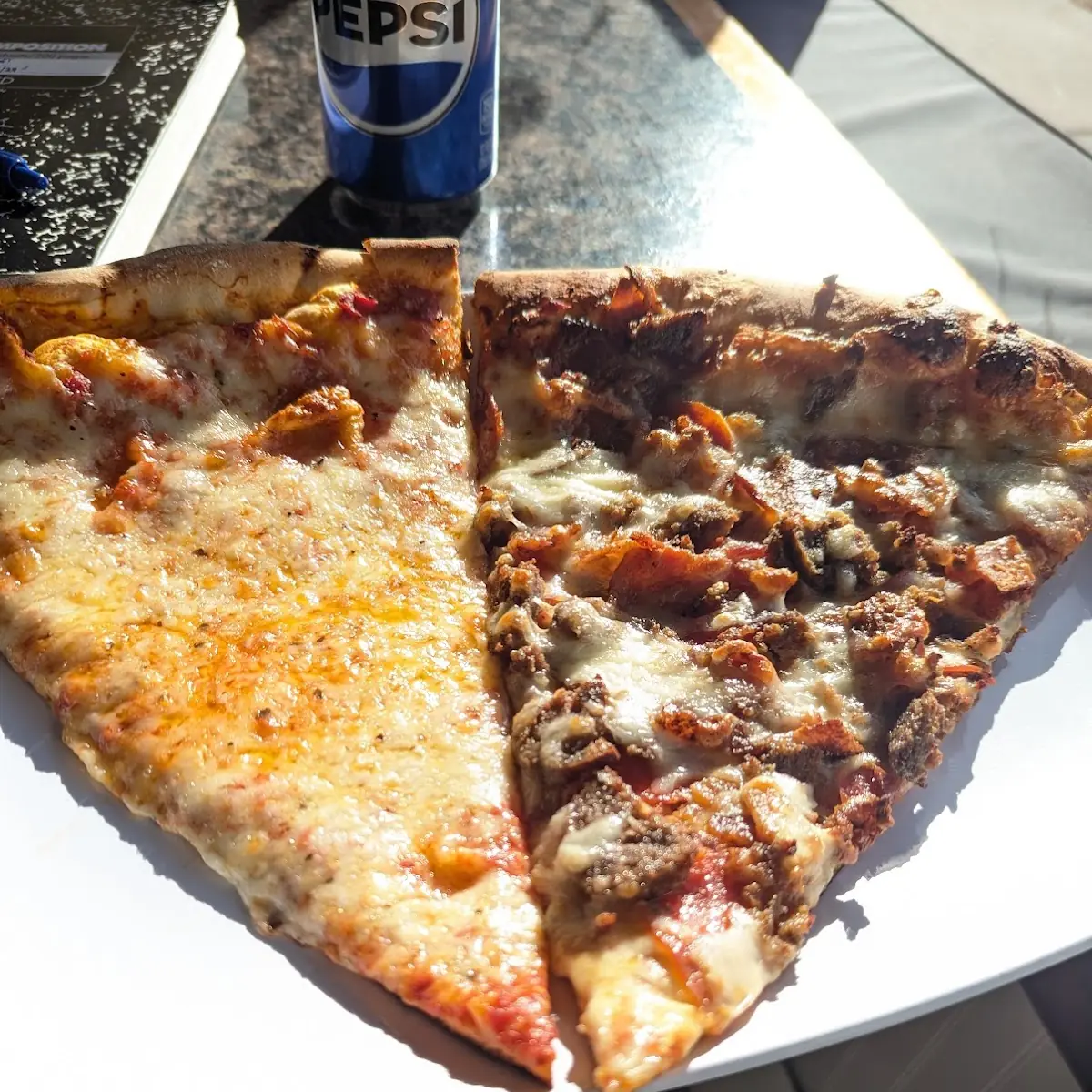 Plain Slice and Meat Lovers Slice