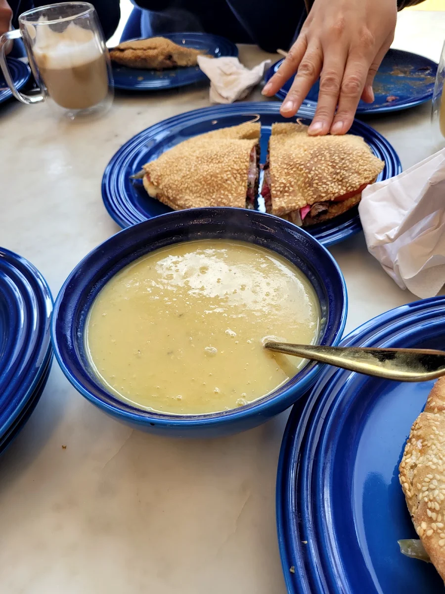 Lentil Soup and Beef Brisket Sandwich
