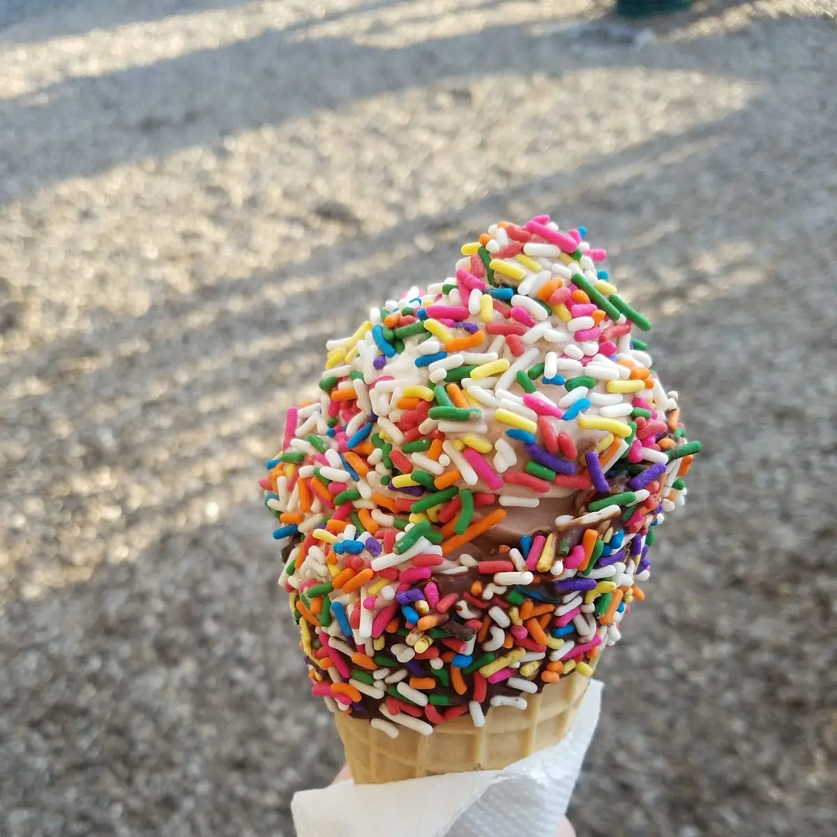 Chocolate Dipped Waffle Cone with Rainbow Sprinkles
